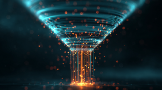 Digital funnel made of light and data streams. 